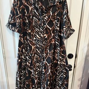 Jessica London Animal Print Midi Shirt Dress